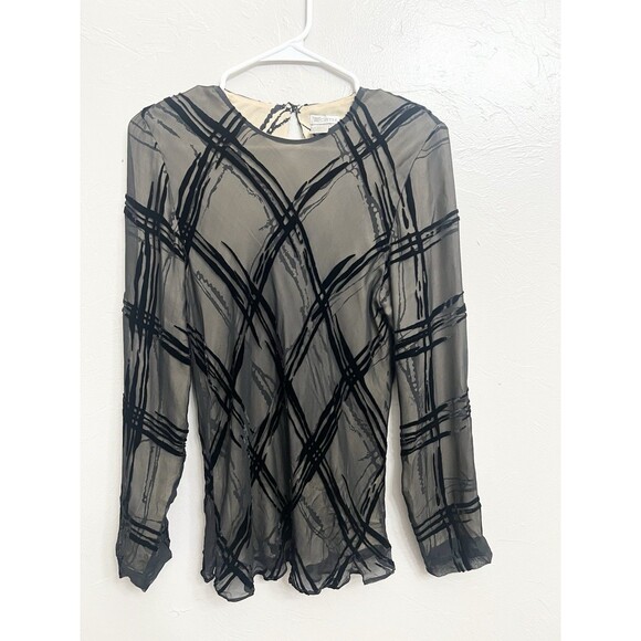 WORTH NEW YORK Black Abstract SHEER SILK Lined Artsy Top BLOUSE SIZE 12 Shirt - Picture 1 of 7
